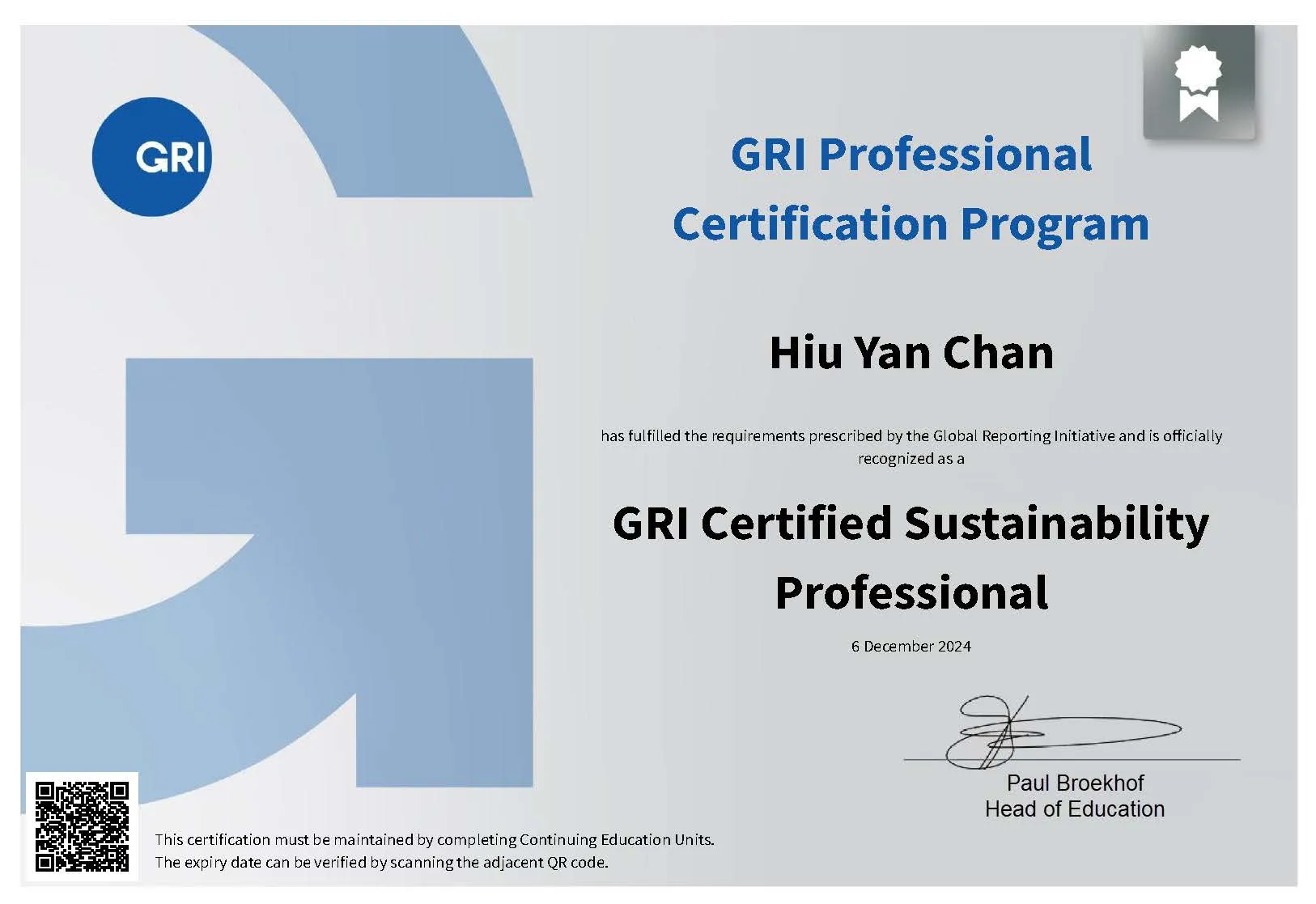 GRI Certified Sustainability Professional